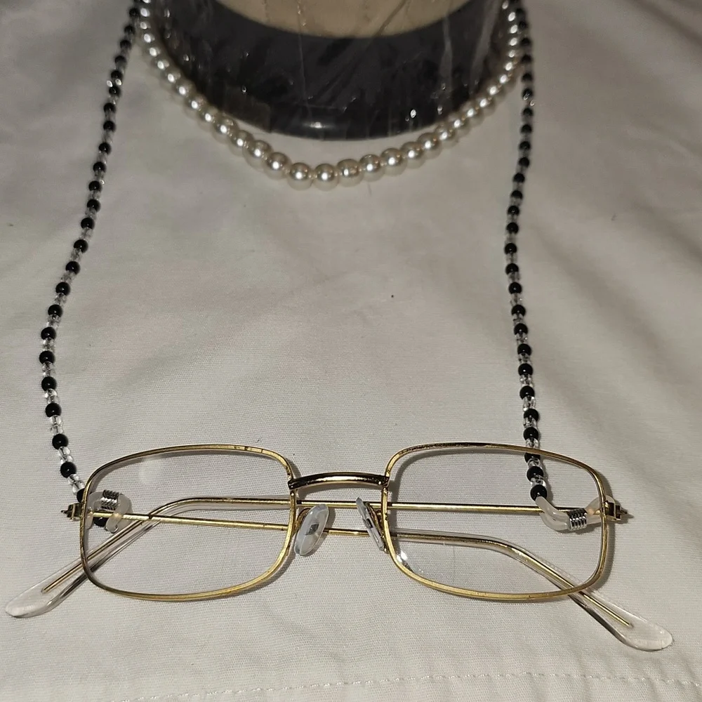 Curly Black (gray) Wig with Pink Hair Rollers, Eyeglasses, Necklace NWOT - Picture 10 of 15